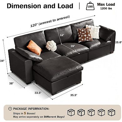 Opoiar 120" Oversized Cloud Sectional Sofa L-Shaped Modular Couch with Storage Ottoman Deep Seat