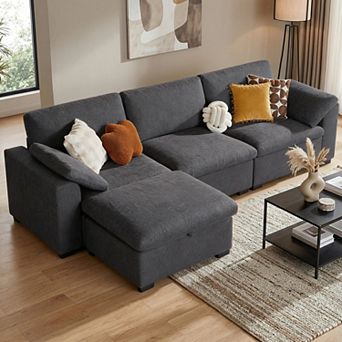 Opoiar 120" Oversized Cloud Sectional Sofa L-Shaped Modular Couch with Storage Ottoman Deep Seat