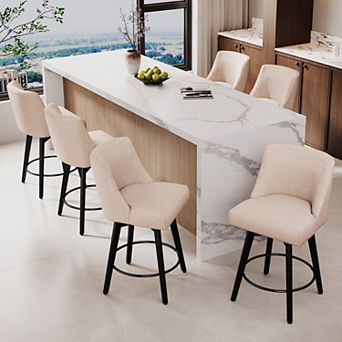 Opoiar 26" Swivel Counter Stools Set of 6, Upholstered, Wood Legs