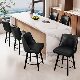 Opoiar 26" Swivel Counter Stools Set of 6, Upholstered, Wood Legs