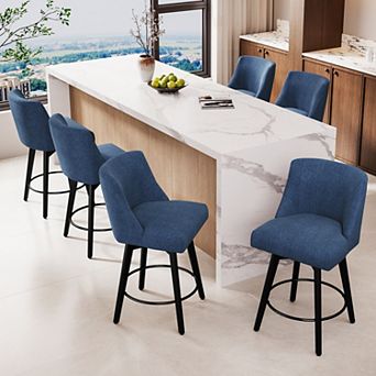 Opoiar 26" Swivel Counter Stools Set of 6, Upholstered, Wood Legs