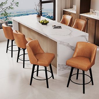 Opoiar 26" Swivel Counter Stools Set of 6, Upholstered, Wood Legs