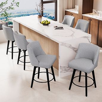 Opoiar 26" Swivel Counter Stools Set of 6, Upholstered, Wood Legs