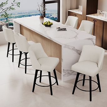 Opoiar 26" Swivel Counter Stools Set of 6, Upholstered, Wood Legs