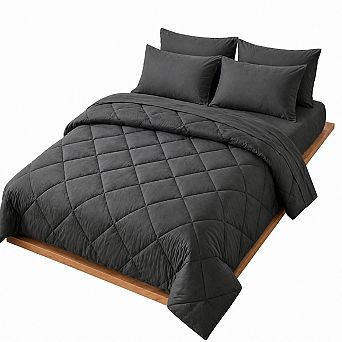 Queen Comforter Set 7 pc Bed In A Bag Luxury Soft All-Seasons Bedding w/ Sheets Pillowcases Shams