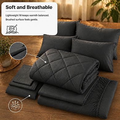 Queen Comforter Set 7-Piece Bed In A Bag Luxury Soft All-Seasons Bedding w/ Sheets Pillowcases Shams