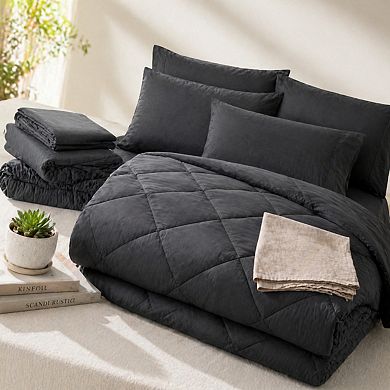 Queen Comforter Set 7-Piece Bed In A Bag Luxury Soft All-Seasons Bedding w/ Sheets Pillowcases Shams