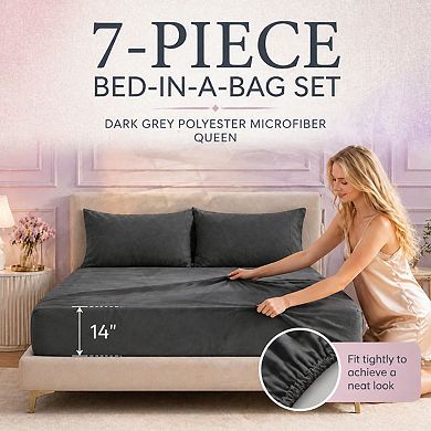 Queen Comforter Set 7-Piece Bed In A Bag Luxury Soft All-Seasons Bedding w/ Sheets Pillowcases Shams