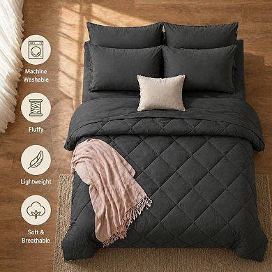 Queen Comforter Set 7-Piece Bed In A Bag Luxury Soft All-Seasons Bedding w/ Sheets Pillowcases Shams