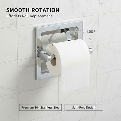 Polished Chrome Recessed Toilet Paper Holder, Wall Mount Pivoting with Rear Bracket