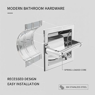 Polished Chrome Recessed Toilet Paper Holder, Wall Mount Pivoting with Rear Bracket