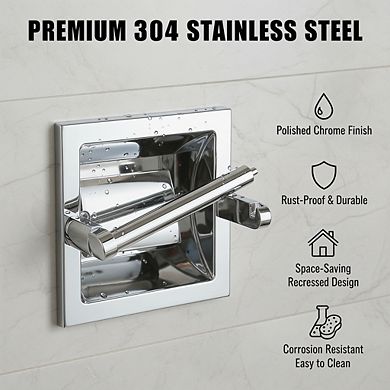 Polished Chrome Recessed Toilet Paper Holder, Wall Mount Pivoting with Rear Bracket