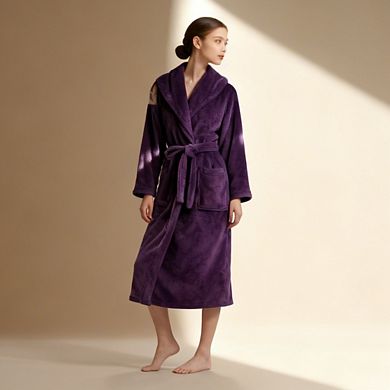 Plush Soft Fleece Robe Women Cozy Warm Bathrobe with Pockets
