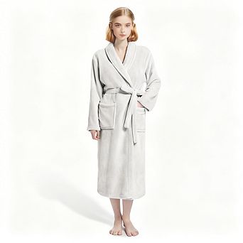 Plush Soft Fleece Robe Women Cozy Warm Bathrobe with Pockets