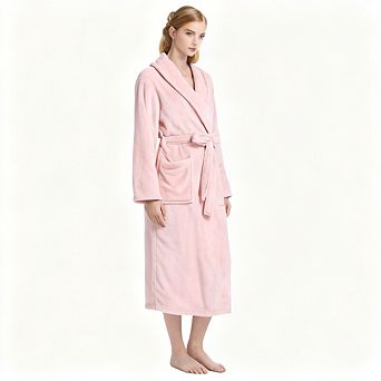 Plush Soft Fleece Robe Women Cozy Warm Bathrobe with Pockets
