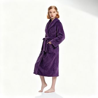 Plush Soft Fleece Robe Women Cozy Warm Bathrobe with Pockets