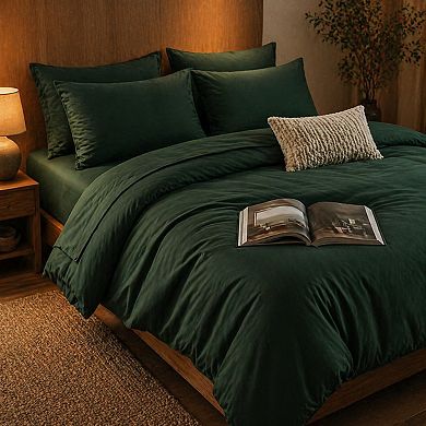 7 Pieces Bed In A Bag Bedding Set Solid Lightweight With Sheets Pillowcases Shams