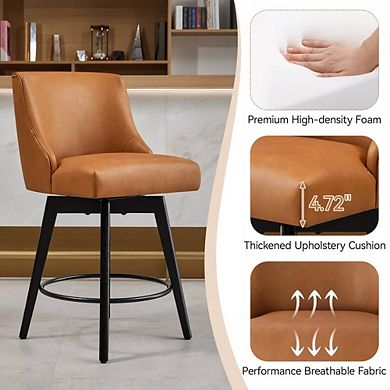 Opoiar 26" Swivel Counter Stools Set of 2, Upholstered, Wood Legs