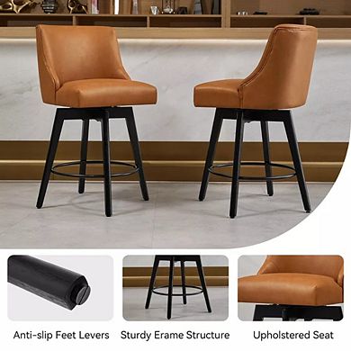 Opoiar 26" Swivel Counter Stools Set of 2, Upholstered, Wood Legs