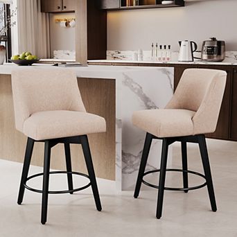 Opoiar 26" Swivel Counter Stools Set of 2, Upholstered, Wood Legs