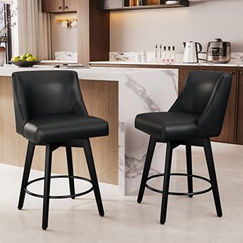 Opoiar 26" Swivel Counter Stools Set of 2, Upholstered, Wood Legs