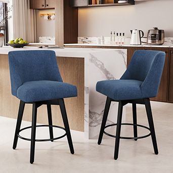 Opoiar 26" Swivel Counter Stools Set of 2, Upholstered, Wood Legs