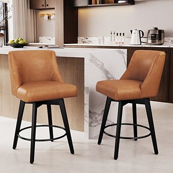 Opoiar 26" Swivel Counter Stools Set of 2, Upholstered, Wood Legs