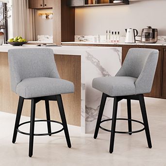 Opoiar 26" Swivel Counter Stools Set of 2, Upholstered, Wood Legs