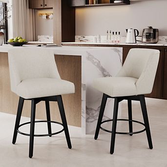 Opoiar 26" Swivel Counter Stools Set of 2, Upholstered, Wood Legs