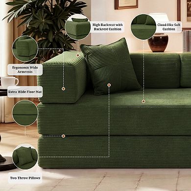 Opoiar 78" 5-in-1 Convertible Sofa Bed, Folding Corduroy Floor Couch, Sleeper with Steel Frame