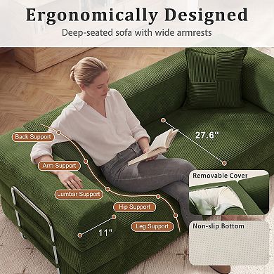 Opoiar 78" 5-in-1 Convertible Sofa Bed, Folding Corduroy Floor Couch, Sleeper with Steel Frame
