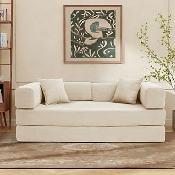 Opoiar 78" 5-in-1 Convertible Sofa Bed, Folding Corduroy Floor Couch, Sleeper with Steel Frame