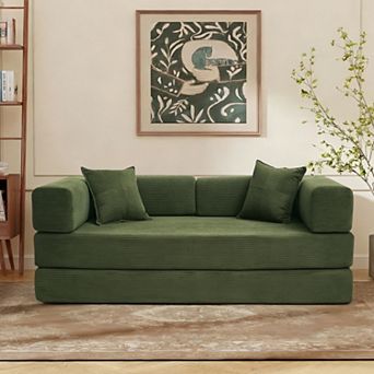 Opoiar 78" 5-in-1 Convertible Sofa Bed, Folding Corduroy Floor Couch, Sleeper with Steel Frame