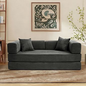 Opoiar 78" 5-in-1 Convertible Sofa Bed, Folding Corduroy Floor Couch, Sleeper with Steel Frame