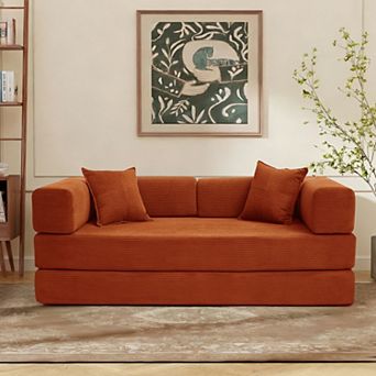 Opoiar 78" 5-in-1 Convertible Sofa Bed, Folding Corduroy Floor Couch, Sleeper with Steel Frame