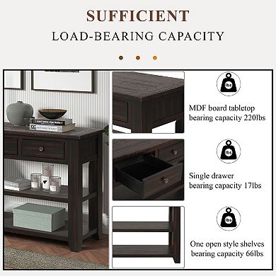 Pnronnc 48" Solid Pine Wood Console Table with 3 Drawers and 2 Shelves Entryway Table