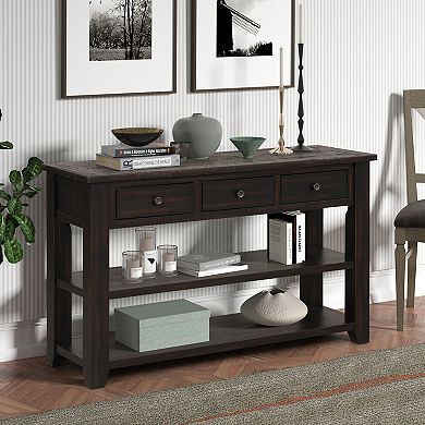 Pnronnc 48" Solid Pine Wood Console Table with 3 Drawers and 2 Shelves Entryway Table