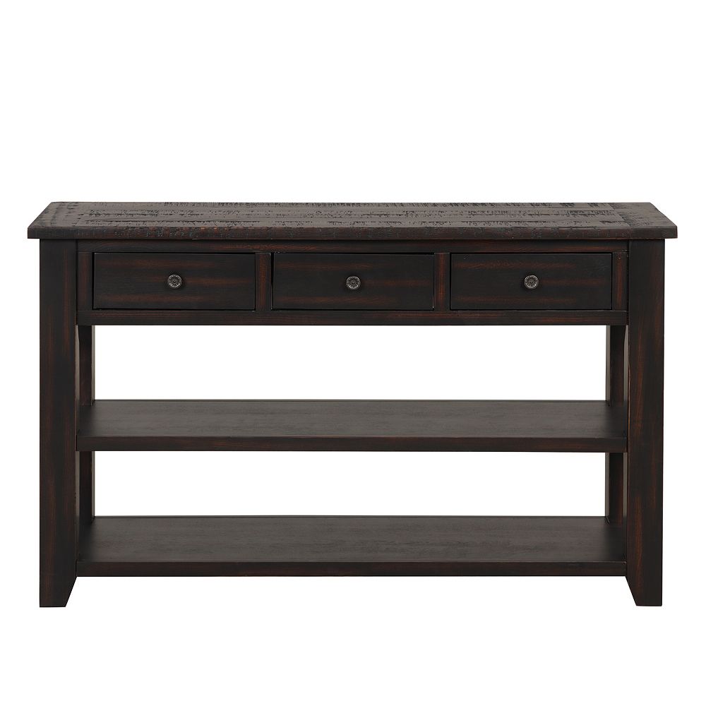 Pnronnc 48" Solid Pine Wood Console Table with 3 Drawers and 2 Shelves ...