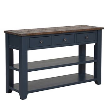 Pnronnc 48" Solid Pine Wood Console Table with 3 Drawers and 2 Shelves Entryway Table