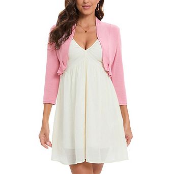 Women's Open Front Cropped Shrug Lightweight Short Sleeve Cardigan Tops