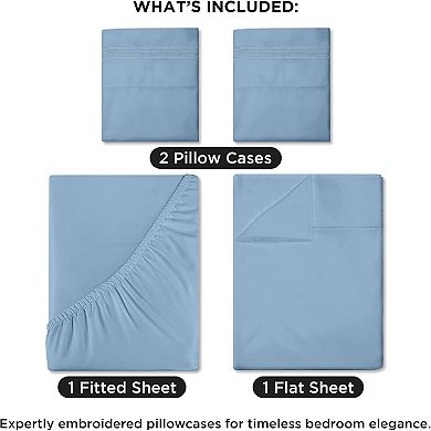 4 Piece Queen Sheets Set-Soft Brushed 1800 Microfiber- 1 Fitted and 1 Flat Sheet,2 Pillow Cases