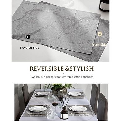 Reversible PVC Marble Placemats Set of 4 Flat-Pack