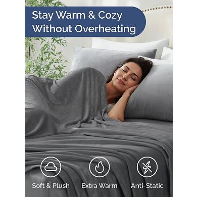 CGK Linens Fleece Sheet Set Velvet Flannel Bedding, Super Soft, Cozy & Plush Deep Pockets