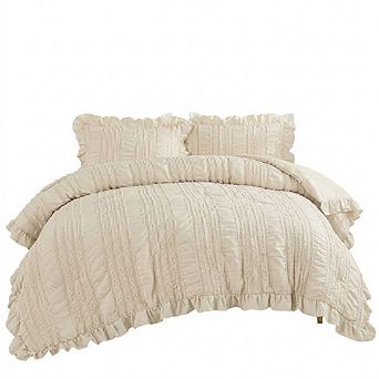Boho Ruffle Seersucker Farmhouse Soft Queen Comforter Bedding Set