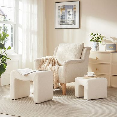 Teddy Velvet Ottoman Set 2-in-1 M-shaped Footstool Vanity Stool Storage Bench
