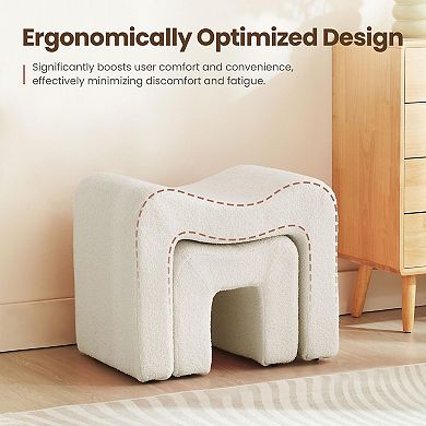 Teddy Velvet Ottoman Set 2-in-1 M-shaped Footstool Vanity Stool Storage Bench