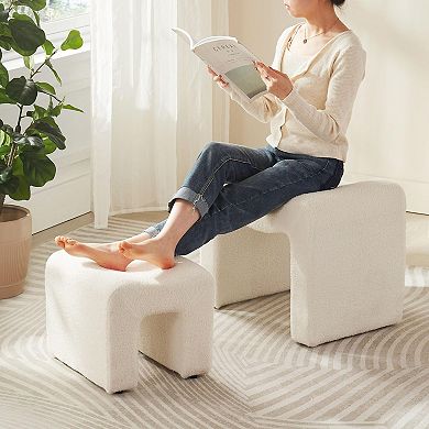 Teddy Velvet Ottoman Set 2-in-1 M-shaped Footstool Vanity Stool Storage Bench