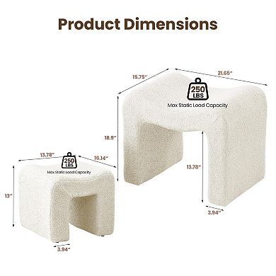 Teddy Velvet Ottoman Set 2-in-1 M-shaped Footstool Vanity Stool Storage Bench