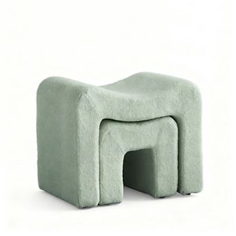 Teddy Velvet Ottoman Set 2-in-1 M-shaped Footstool Vanity Stool Storage Bench