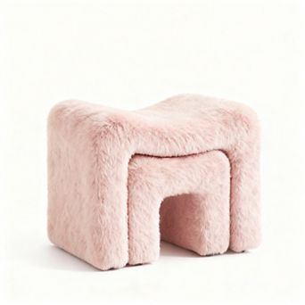 Teddy Velvet Ottoman Set 2-in-1 M-shaped Footstool Vanity Stool Storage Bench